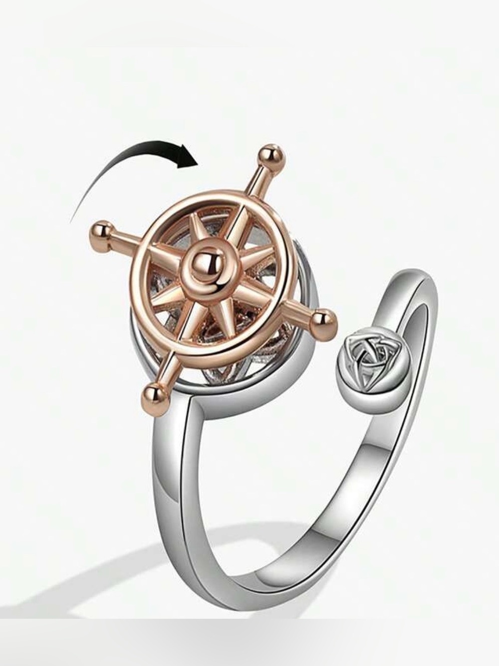Zirconia Rhinestone Spinner Fidget adjustable open Ring